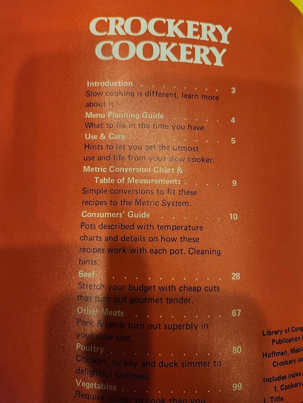 Vintage 1975 Crockery Cookery Cookbook by Mable Hoffman. 262 Tested Recipes.